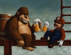 Bob Dob paints Mario and Donkey Kong drinking