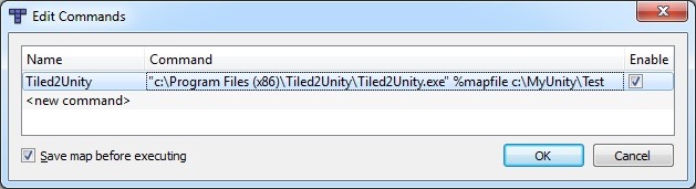 Setting Tiled2Unity command in Tiled
